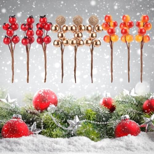 10pcs Artificial Christmas Red Berries Branch Fake Holly Leave DIY Decoration Foam Christmas Berry Home Decor Holiday Crafts