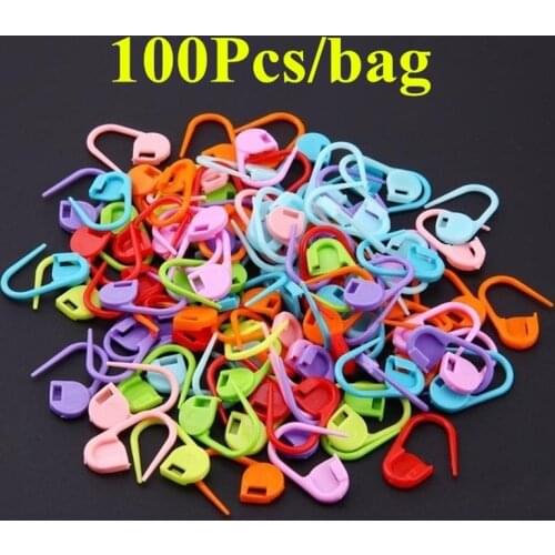 100Pcs / Bag Mini Case Knitting Crochet Locking Stitch Plastic Markers Cute Paper Clips