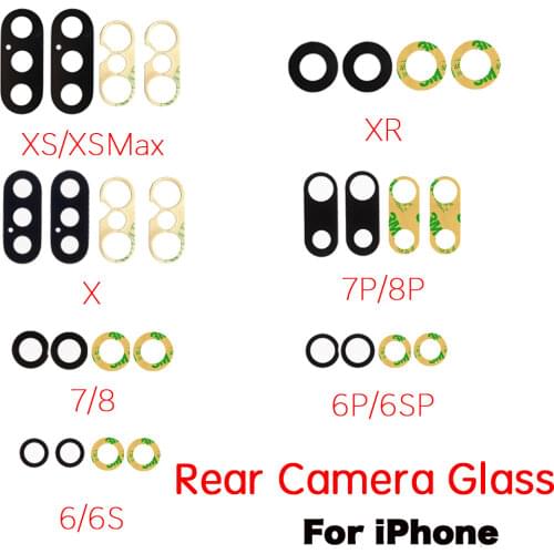 2pcs For iPhone 6 6Plus 6s 6sPlus 7 7P 8 8 Plus X XR XS Max Rear Back Camera Lens Glass Cover with 3M Adhesive Replacement