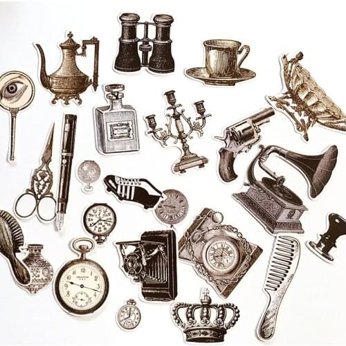 24PCS Retro object Paper Stickers Crafts And Scrapbooking stickers kids toys book Decorative sticker DIY Stationery