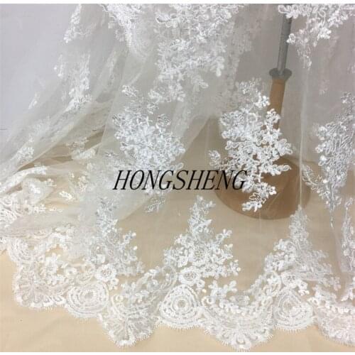 2MX130cm Ivory Flower Mesh Embroidery Lace Cording Fabric Cheongsam Performance Fabric Tulle Embroidery Fabric LW0147