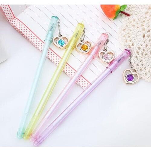 36 pcs/lot Creative Gemstone Love Pendant Gel Pen Cute 0.5mm black ink Neutral Pens School writing Supplies Promotional Gift