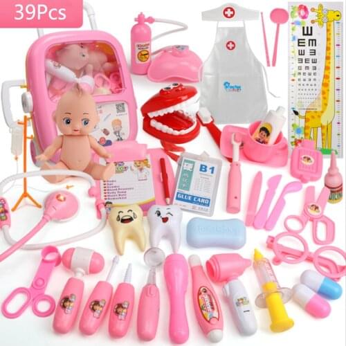 39Pcs/set Simulated Pretend Doctor Medical Box Carrying Case Suitcase Toys for Kids Children Educational Toy Tools