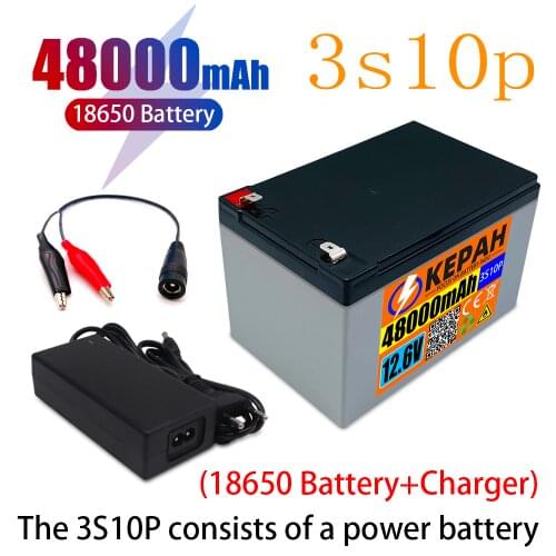 3S10P 48Ah 12.6V high power Lithium battery+Charger,suitable for 12V voltage equipment,Inverter xenon lamp and solar street lamp