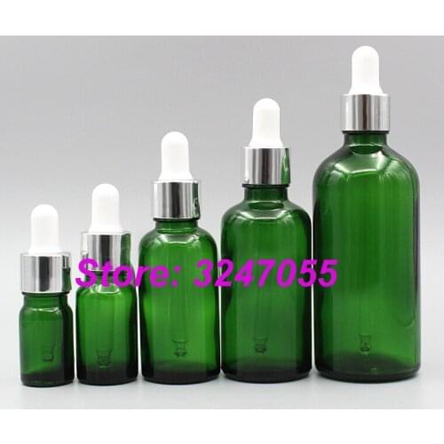 5/10/15/20/30/50/100ml Green Glass Empty Cosmetic Essential Oil Bottle, Glass Pipettes Dropper Vial, Aromatherapy Essence Bottle