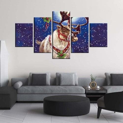 5 Panels Animal Abstract Deer Oil Painting Living Room Decorative Picture Wall Art Canvas Posters and Prints