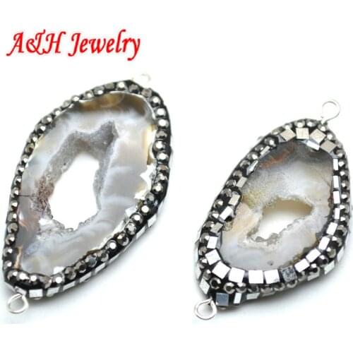 5pcs New Arrival Natural Drusy Geode Stone Pendant Double Side Circle Stone Jewelry Connectors For Necklace Making
