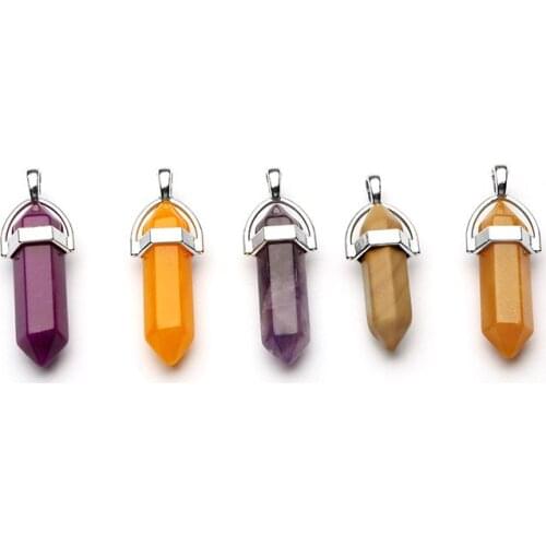 5Pcs /Pack 8x42mm Necklace Pendants Natural Semi-precious Stone Personality Short Sum Warhead Natural Crystal Necklace Pendant