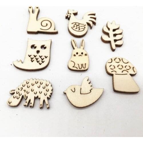 50Pcs/pack 2.5cm Wooden Pieces Cute Cartoon Animal Home Decoration Natural Carving Artware Eco-friendly DIY Cutouts Craft