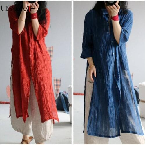 Free Shipping New Spring Autumn Casual Shirts Retro Outwear Pure Color Stand-up Collar Loose Comfort Long Section Female Blouse