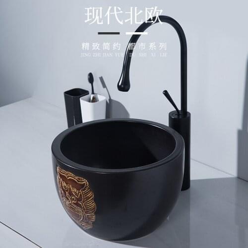 Black platform basin anti splash foot basin wash basin single basin small size round wash basin deepened art table basin