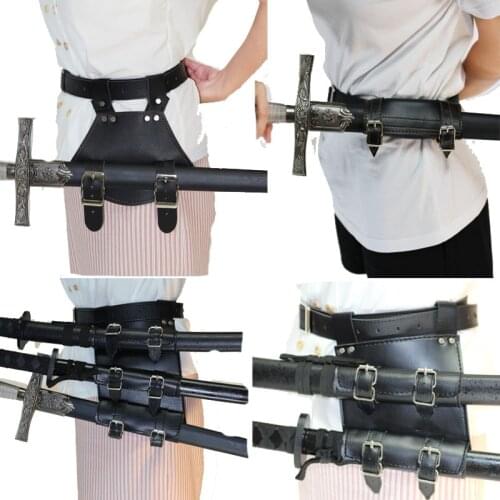 Medieval Sword Holder PU Leather Sword Belt Waist Sheath Adult Men Knight Battle Weapon Rapier Ring Belt Strap Holster