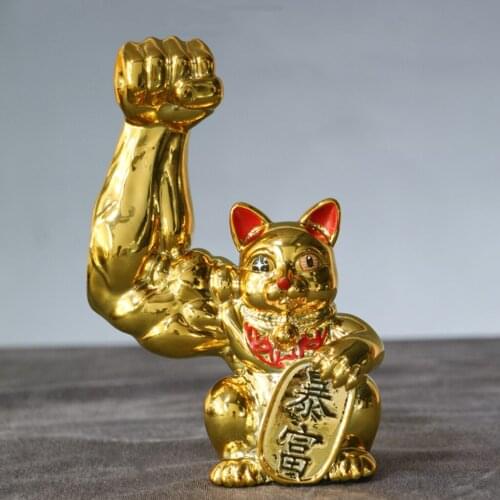 Home Car Fengshui Wealth Decors Lucky Cat Statue Sculptute Resin Figurines