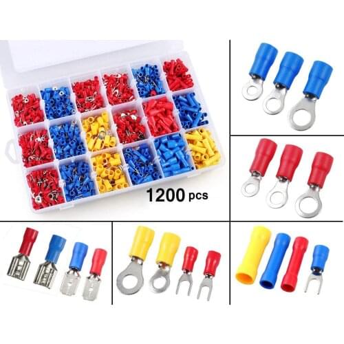 1200pcs Electrical Connectors, UYO Type Insulated Crimp Terminals, Mixed Assorted Lug Kit Ring Fork Spade Butt Connector Set