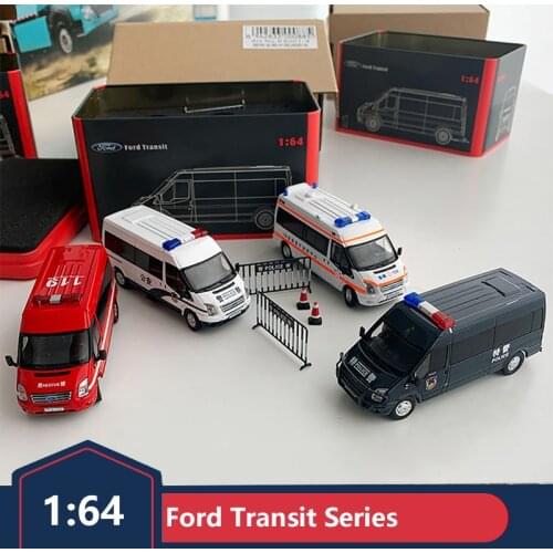 GCD 1:64 Ford Transit Police Car Fire Truck Emergency Ambulance Alloy Simulation Car Model Adult Collection