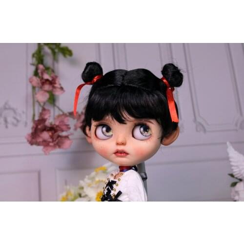 Blythes doll hair imitation fits in 1/6 size stylish and sleek imitation mohair wig with a classic black wig made by Demon Neza