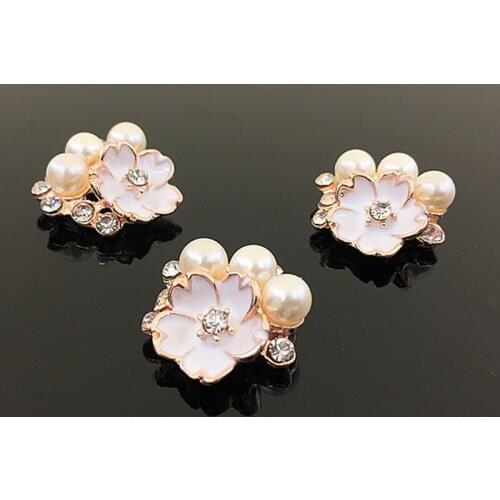 10 PCS 20mm Imitation Pearl With Rhinestone Flower Decorations Handmade DIY Jewelry Making Accessories