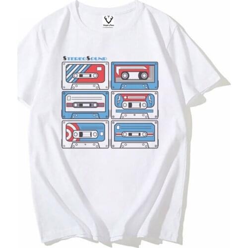 Worn Out Stereo Sound T Shirt Summer White Tee cassettes music cd sounds 80s cartoons Retro Style T Shirt Casual Oversized Tee