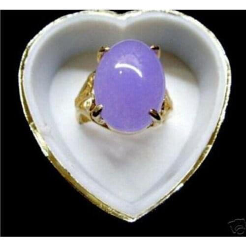 Pretty 14KGP Purple Jade Gemstone Women' s Ring AAA Size 6-9
