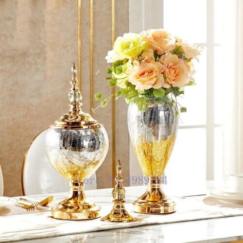 Creativity Color Glass Vase Metal Silver Crafts Decoration Modern Home Living Room Flower Arrangement Flower Vase Wedding