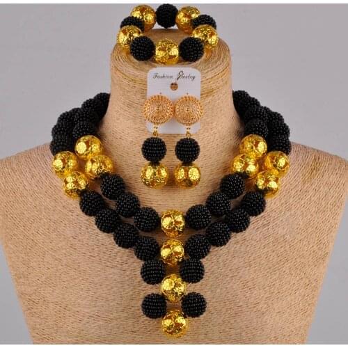 Majalia New Delicate Black African Beads Nigeria Wedding African Fashion Jewelry Set Bridal Wedding Sets XX-05