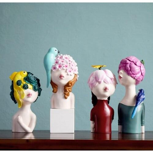 Nordic Style Fashion Resin Flowering Girl Statues Creative Home Desktop Decoration Angel Sculptures Handicrafts Wedding Gift P34