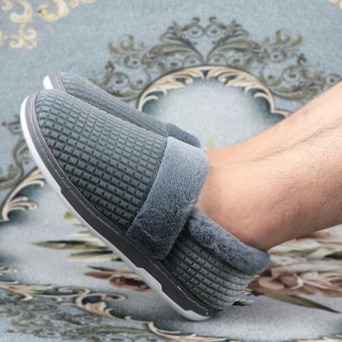 Big size 47 Men stripe slippers home warm Plush fluffy winter shoes male Memory Foam Outside wear platform slipper Soft Antiskid