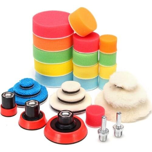 29Pcs Car Waxing Polishing Pads Kit 1/2/3 Inch Drill Buffing Buffer Pad Polishing Pad Mix Size Kit With M14 Backing Pad Adaper