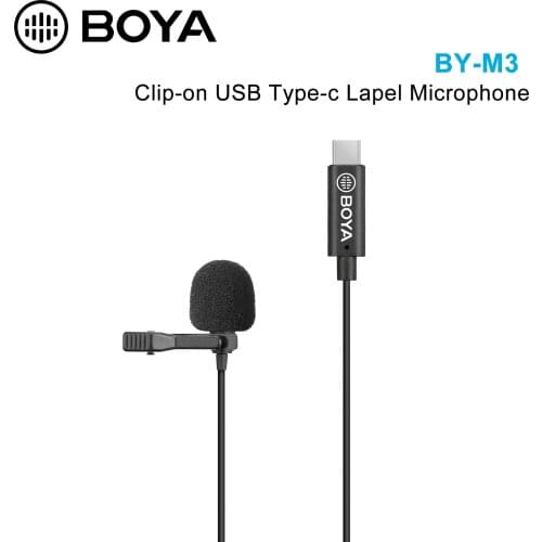 BOYA BY-M3 Lavalier Lapel Mic mini Mic Omnidirectional Single Head with 6 Meters Cable Compatible with USB Type-C Interface