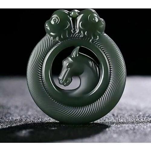 Natural Hetian Jade Horse Pendant Chinese Jadeite Jewelry Charm Reiki Amulet Hand Carved Gifts for Women Men