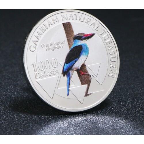 Very Beautiful Blue Phoenix Kingfisher Silver Commemorative Coin West African Gambia Natural Wild Animal Souvenir Collection