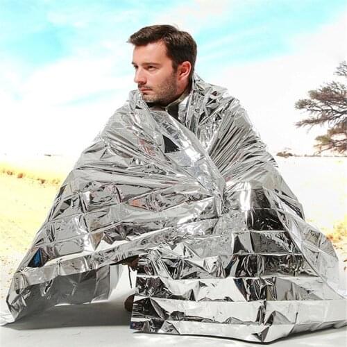 Outdoor Emergency Survival Rescue Blanket Waterproof Foil Thermal Space Lifesaving First Aid Sliver Rescue Curtain Blanket