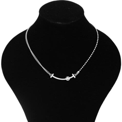 Smiley Face Necklace For Women Men Stainless Steel Asymmetric Fashion Simplicity Splicing Collar Necklace Girl Clavicle Jewelry