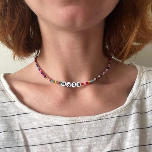 Korean Fashion Letter Beads Necklaces For Women Lucky Choker Neck Boho Necklace Letter Jewelry Neck Chain Summer Accessories