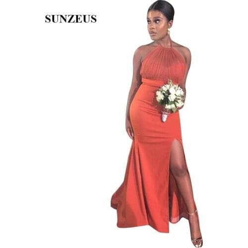 Mermaid Bridesmaid Dress 2019 New Long Satin Wedding Party Gowns Halter Neck Tulle Top Women Guest Dress
