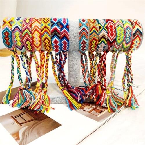 Hand Weave Braided Boho Bracelet Summer Beach Bohemian Vintage Cotton Rope String Rainbow Woven Bracelets Bracelets Women Men