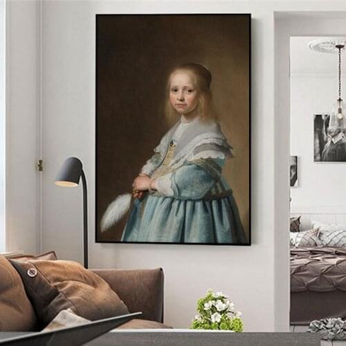 Portrait Of A Girl Dressed In Blue Canvas Art Wall Paintings By Johannes Dutch Golden Age Art Prints For Living Room