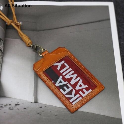 Luxury ID Badge Card Case For Office Work First Layer Cow Leather Handmade Luggage Tag Small Identity Bus Card Purse Key Wallet