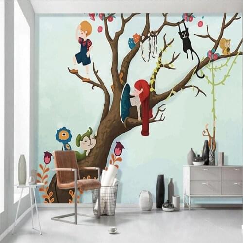 Hand-painted Nordic Dream Forest Birds Childrens Room Bedroom Wall, specializing in the production of wallpaper murals