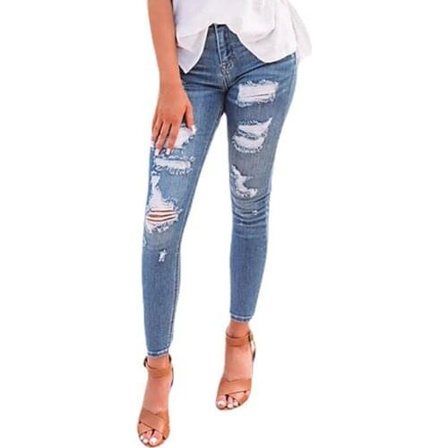 Ripped Jeans New Womens Stretch Spring And Summer Ripped High Waist Skinny Pants Solid Color Jeans Fashion Casual Tight Pants