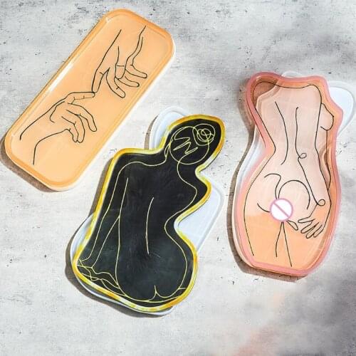 Sexy Woman Tray Mold DIY Epoxy Resin Glue Silicone Mold Female Body Coaster Plate Mirror Shiny Casting Mold Jewelry Making Craft