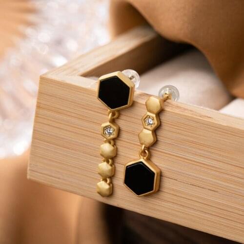 S925 Sterling Silver Rhombic Ear Studs Natural Hetian Jade Dark Jade Eardrops Personality Minimalist Elegant Geometric Set of Or