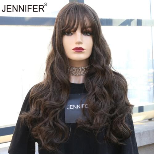 Synthetic Wigs For women Long Nature Wavy Wigs with bangs Cosplay Party Brown/Pink Brown/Black/White tea 4 color Heat Resistant