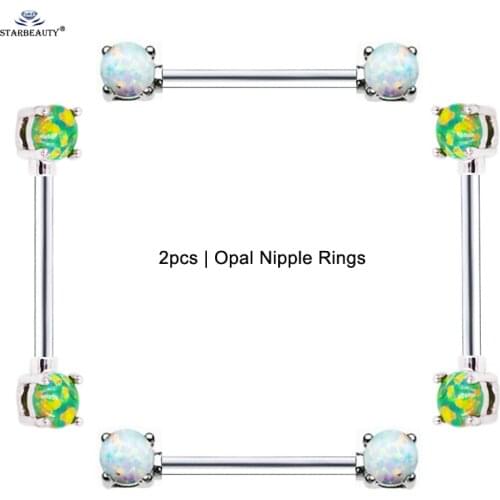 Starbeauty 2pcs/lot 5mm Luxury White/Green Opal Nipple Ring Women Nipple Piercing Barbell Pircing Opal17 Stainless Steel Jewelry