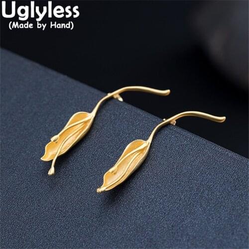 Uglyless Elegant Orchid Earrings for Women Charming Eastern Beauty Floral Jewelry Real 925 Silver Elegant Dress Brincos Gold