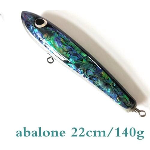 Japan abalone shell sticker strong ring 22cm/135g basswood wooden fishing lure handmade , gt keller ,boat lure