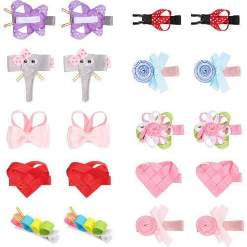Yundfly 1 Pair Novel Handmade Princess Girls Ribbon Bows Ladybug Barrettes Baby Cartoon Elephant Hairpins Heart Shape Hair Clips