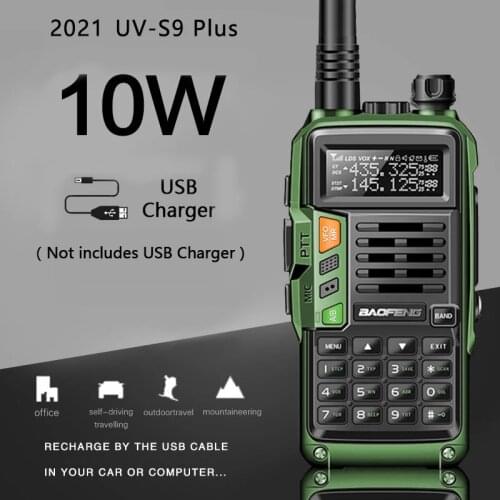 Green BAOFENG UV-S9 Plus 10W Powerful USB Charger 50KM Handheld Transceiver with UHF VHF Dual Band Walkie Talkie Ham UV-5R Radio