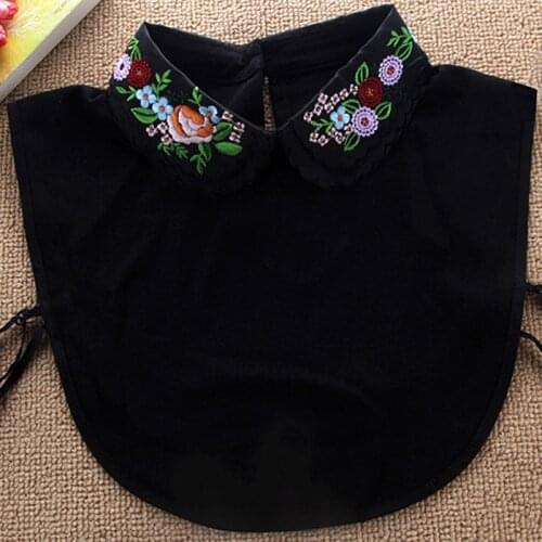 Female lace chiffon wild printing embroidery false Autumn winter hollow lace beaded shirt pearl false collar female decorative