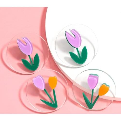 2021 New Fashion Flower Stud Earrings for Women Girls Simple Tulips Cute Acrylic Earring Earrings Jewelry Accessory Gifts